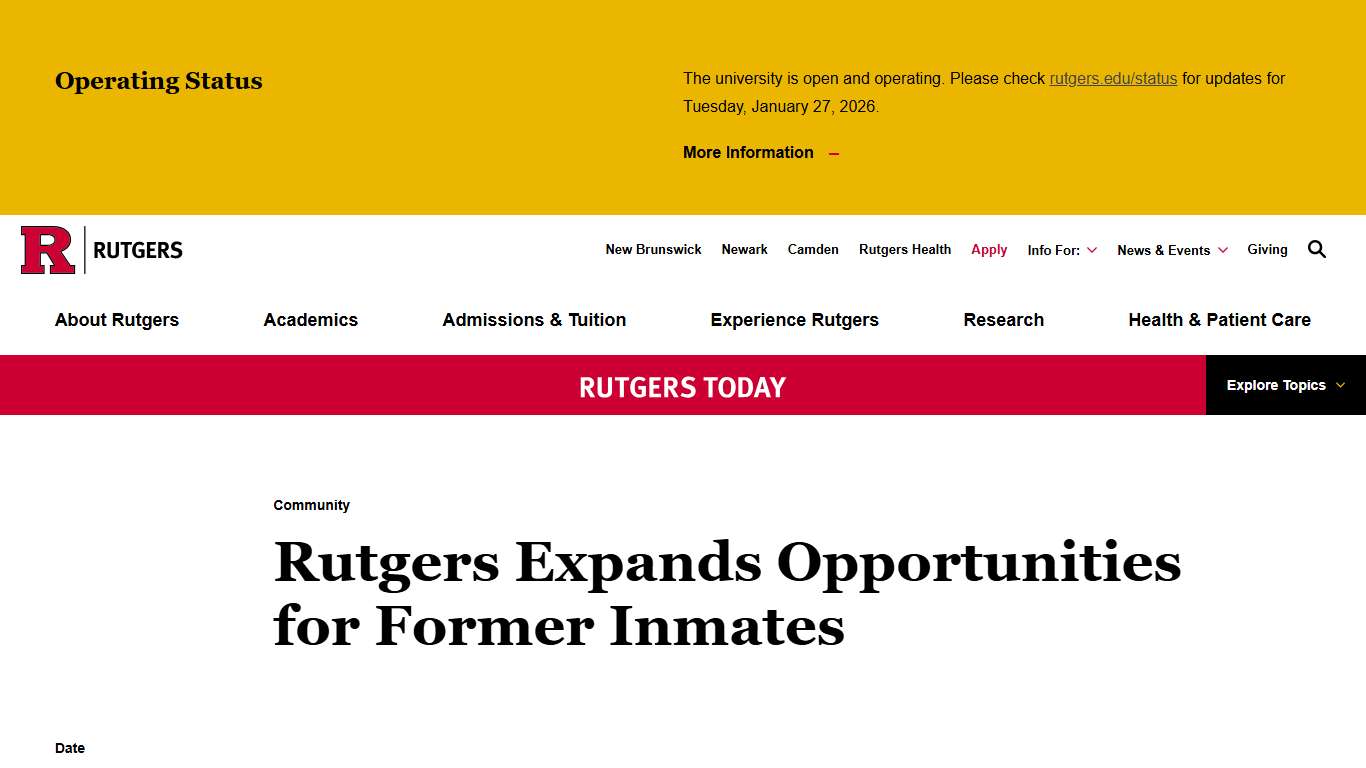 Rutgers Expands Opportunities for Former Inmates Rutgers University